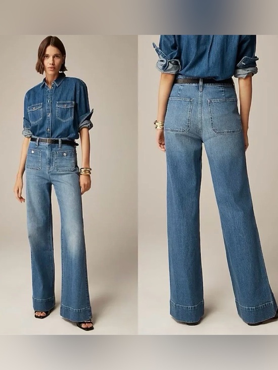 J. Crew Denim - J. Crew Medium Blue High-Rise Wide-Leg Patch Pocket Sailor Jeans 28 Fits Like 29
